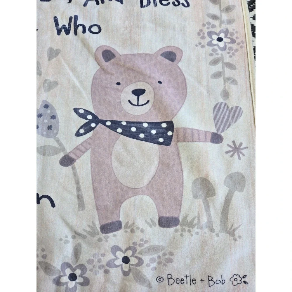 Beetle + Bob Baby Blanket Father In Heaven Prayer Plush Neutral Teddy Bear Gray‎